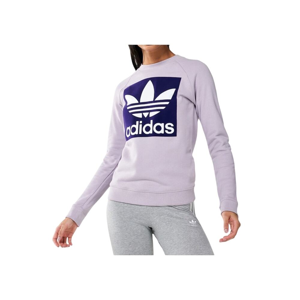 Adidas Lavender Purple Velour Trefoil Logo Crewneck Sweatshirt Size XS